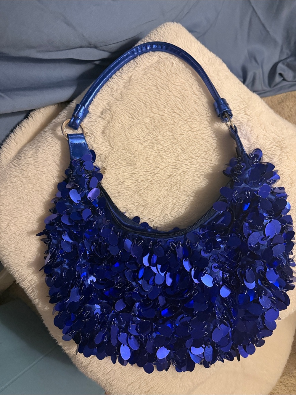 Royal Blue Sequin Hobo Tote - Women's Evening Shoulder Bag